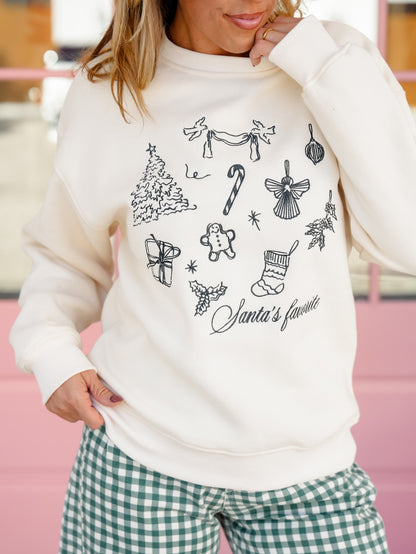 Long Sleeve Embroidered "Santa's Favorites" Sweatshirt
