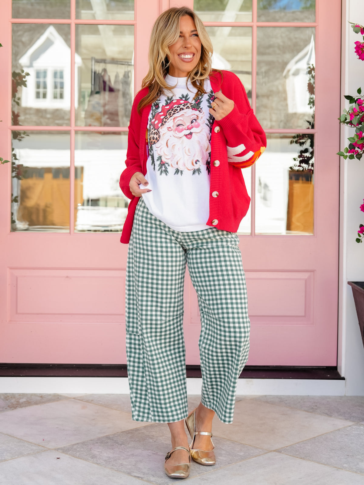 Plus/Reg Short Sleeve Classic Leopard Print Santa Christmas Graphic Tee