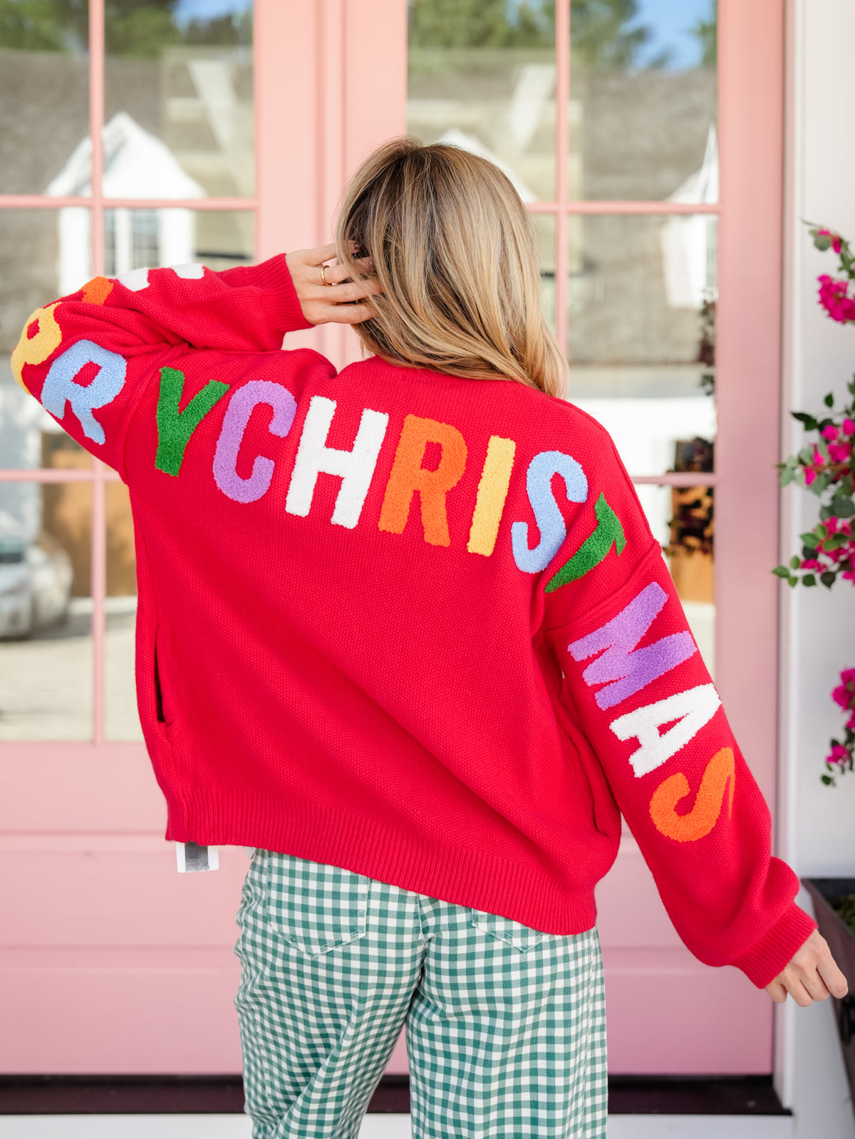 "Merry Christmas" Patchwork Long Sleeve Cardigan Sweater