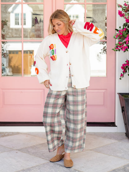 Restock! Knit Long Sleeve Cardigan with ''Merry Christmas'' Patchwork
