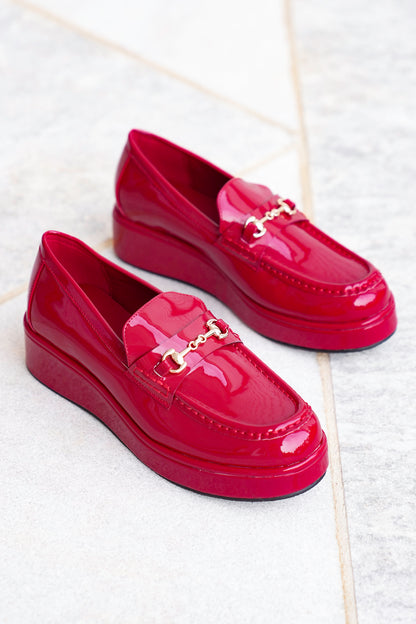 Glossy Chic Patent Platform Loafer with Gold Accent - Freckled Poppy