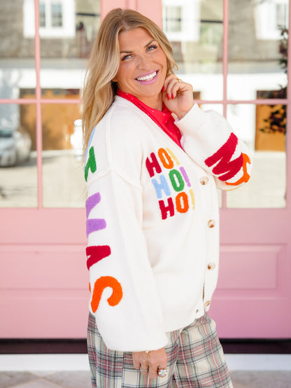 Restock! Knit Long Sleeve Cardigan with ''Merry Christmas'' Patchwork