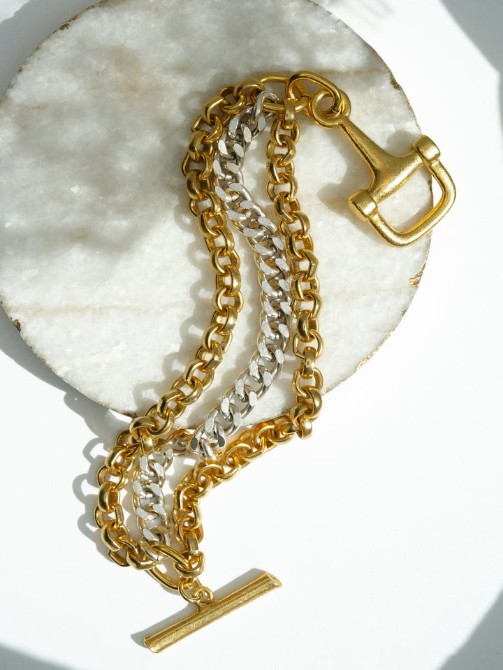 Yochi Mixed Metal Horsebit Toggle Bracelet - Freckled Poppy