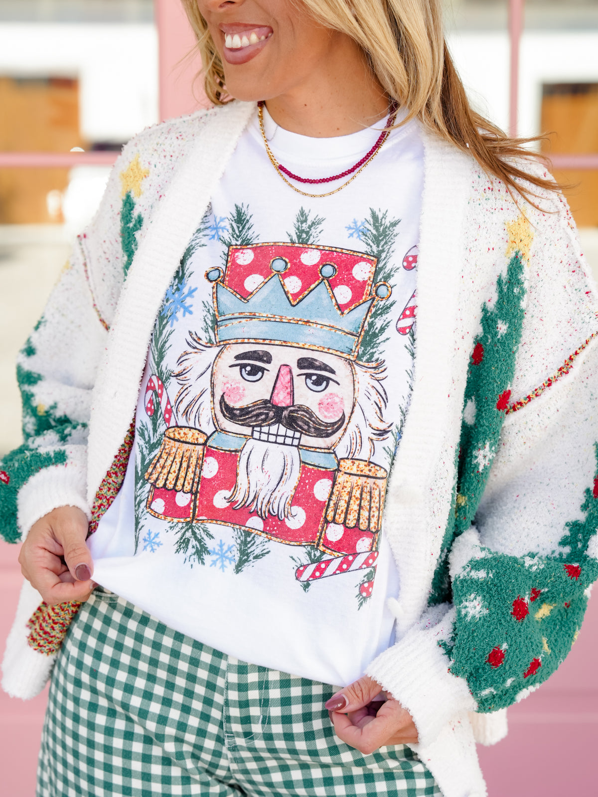 Plus/Reg Short Sleeve Candy Cane Nutcracker Christmas Graphic Tee - Freckled Poppy