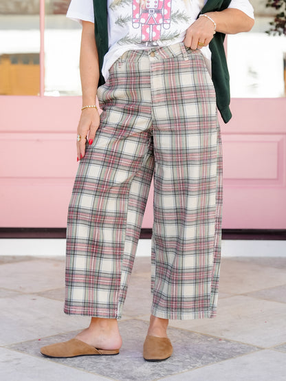Plaid Corduroy High Waist Barrel Pants