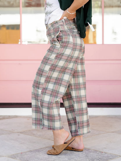 Plaid Corduroy High Waist Barrel Pants