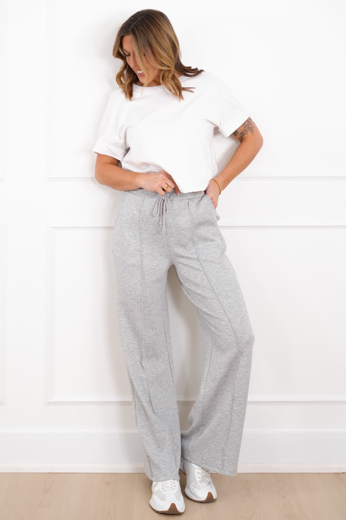 Smooth Knit Elastic Waist Pintuck Sweatpants - Freckled Poppy