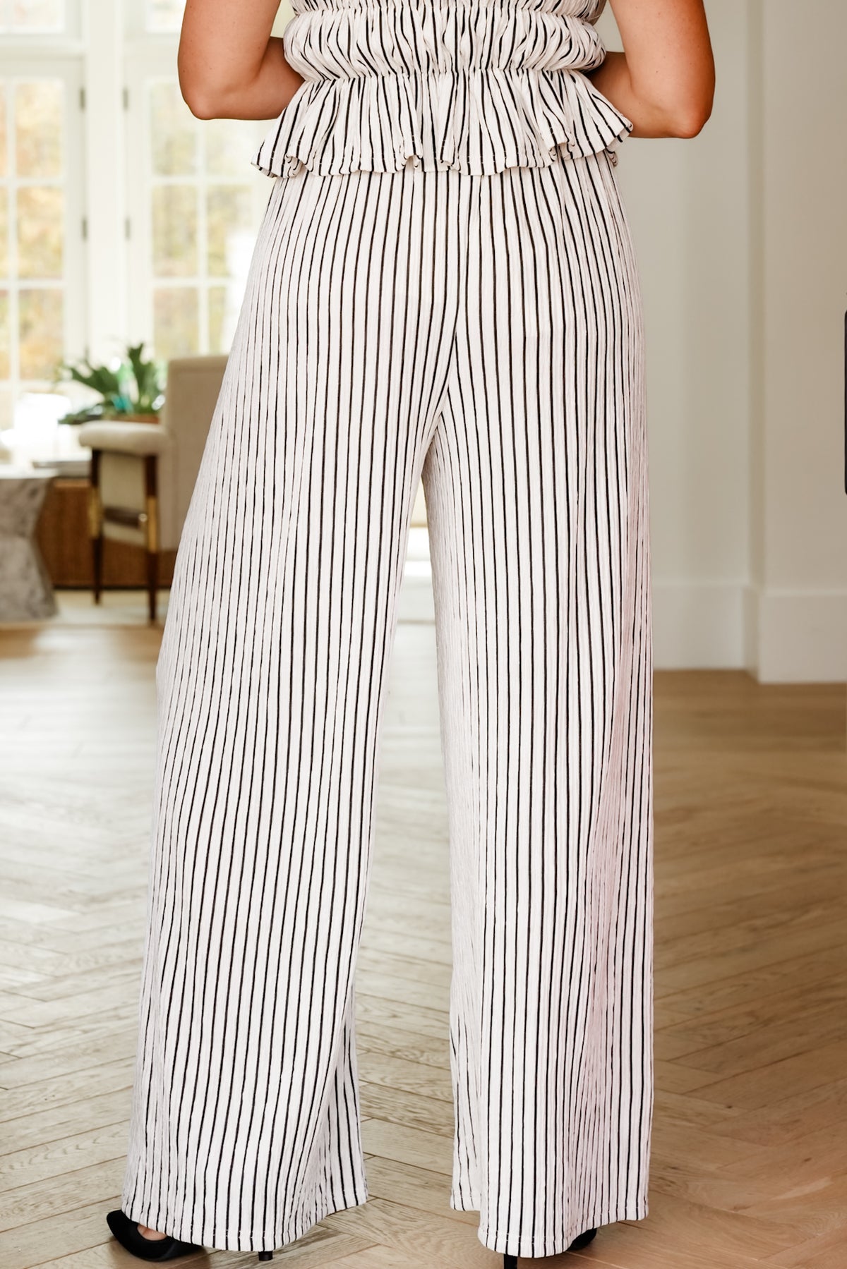 Striped Elastic Waist Pants - Freckled Poppy