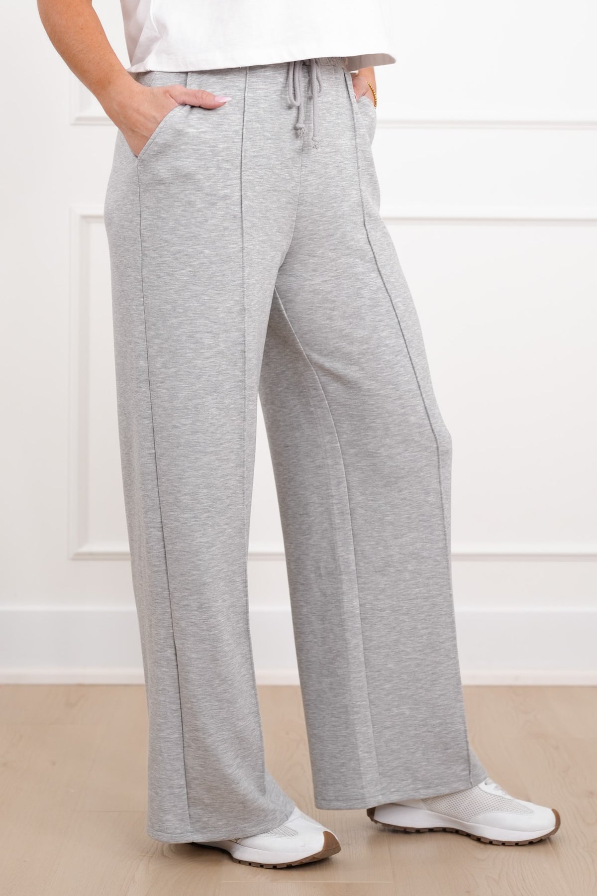 Smooth Knit Elastic Waist Pintuck Sweatpants - Freckled Poppy