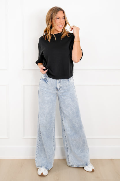 Short Sleeve Drop Shoulder Knit Top - Freckled Poppy