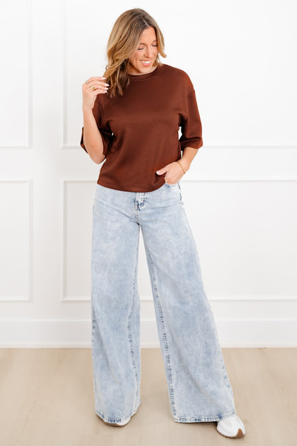 Short Sleeve Drop Shoulder Knit Top - Freckled Poppy