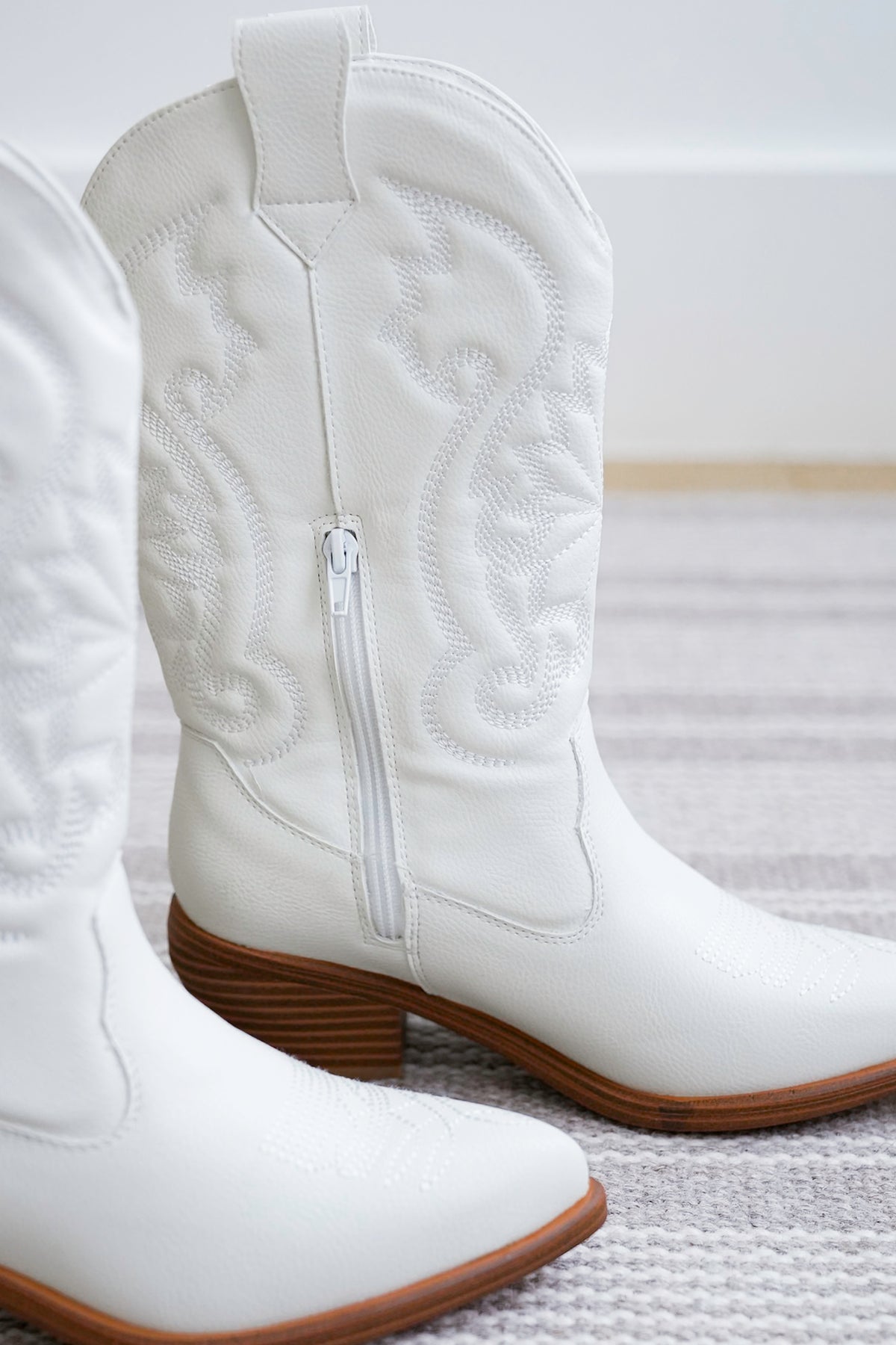 MIA Vegan Leather Western Boots with Embroidered Detailing and Ribbon Lace Accent - Freckled Poppy