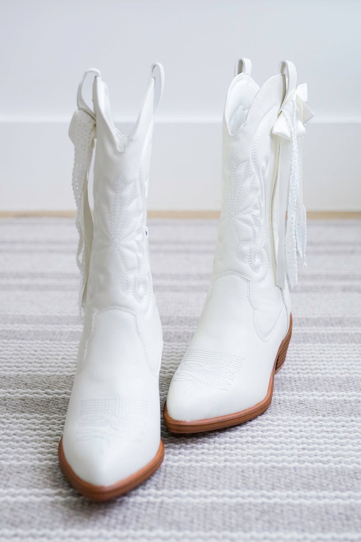 MIA Vegan Leather Western Boots with Embroidered Detailing and Ribbon Lace Accent - Freckled Poppy