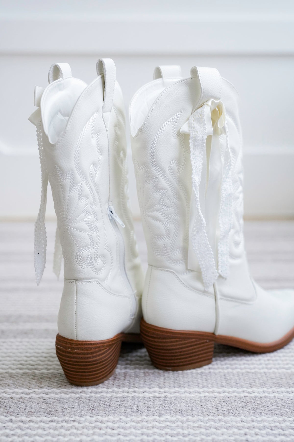 MIA Vegan Leather Western Boots with Embroidered Detailing and Ribbon Lace Accent - Freckled Poppy