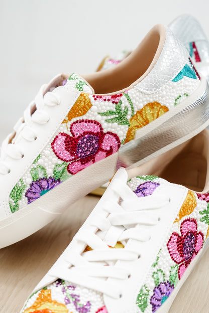 Betsey Johnson Floral Embellished Lace Up Platform Sneaker - Freckled Poppy