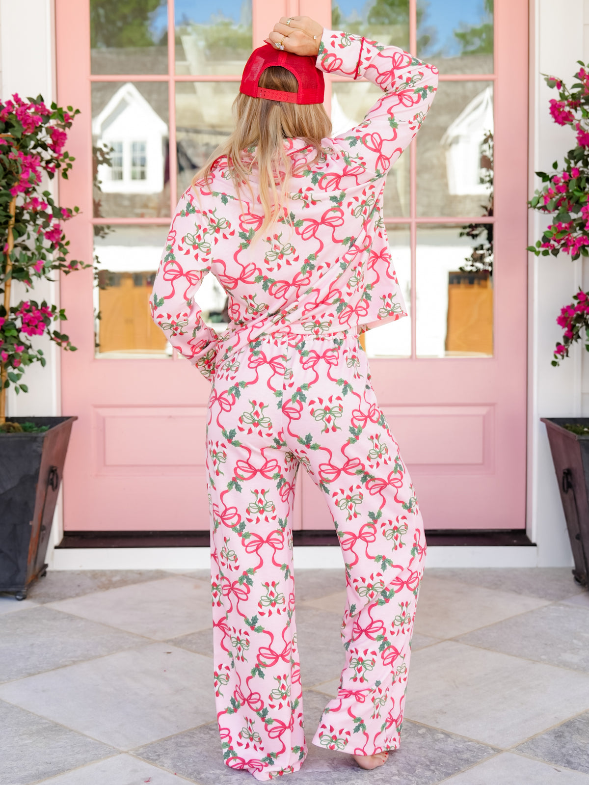 Plus/Reg Candy Cane Print Long Sleeve Top and Pants Lounge Set