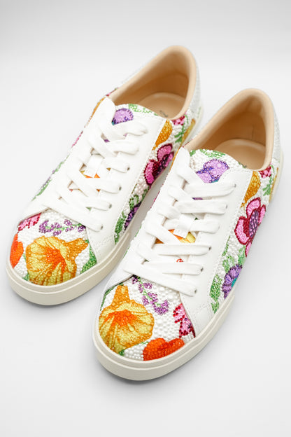 Betsey Johnson Floral Embellished Lace Up Platform Sneaker - Freckled Poppy