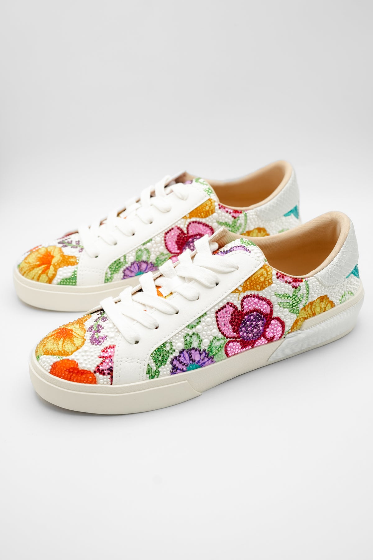 Betsey Johnson Floral Embellished Lace Up Platform Sneaker - Freckled Poppy