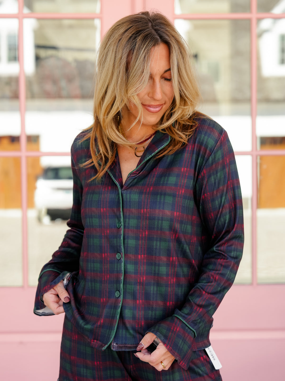 Plus/Reg Plaid Long Sleeve Top and Shorts Lounge Set
