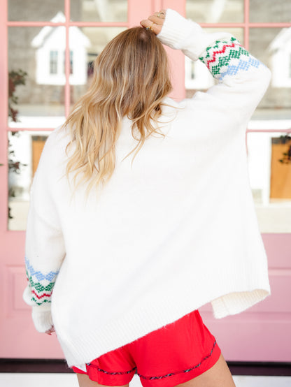 Knit Long Sleeve Faire Isle Pattern Cardigan