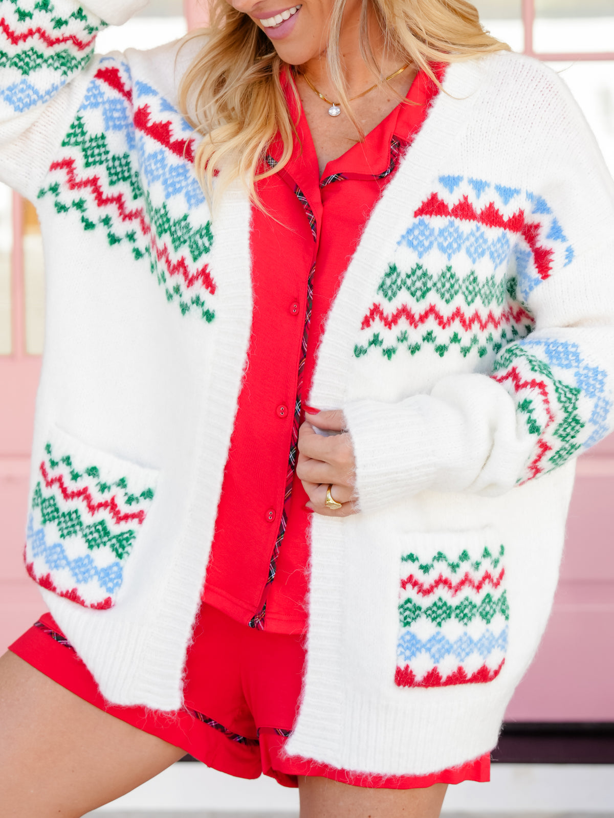 Knit Long Sleeve Faire Isle Pattern Cardigan