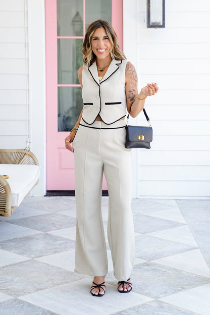 Contrast Trim Button Down Vest - Freckled Poppy