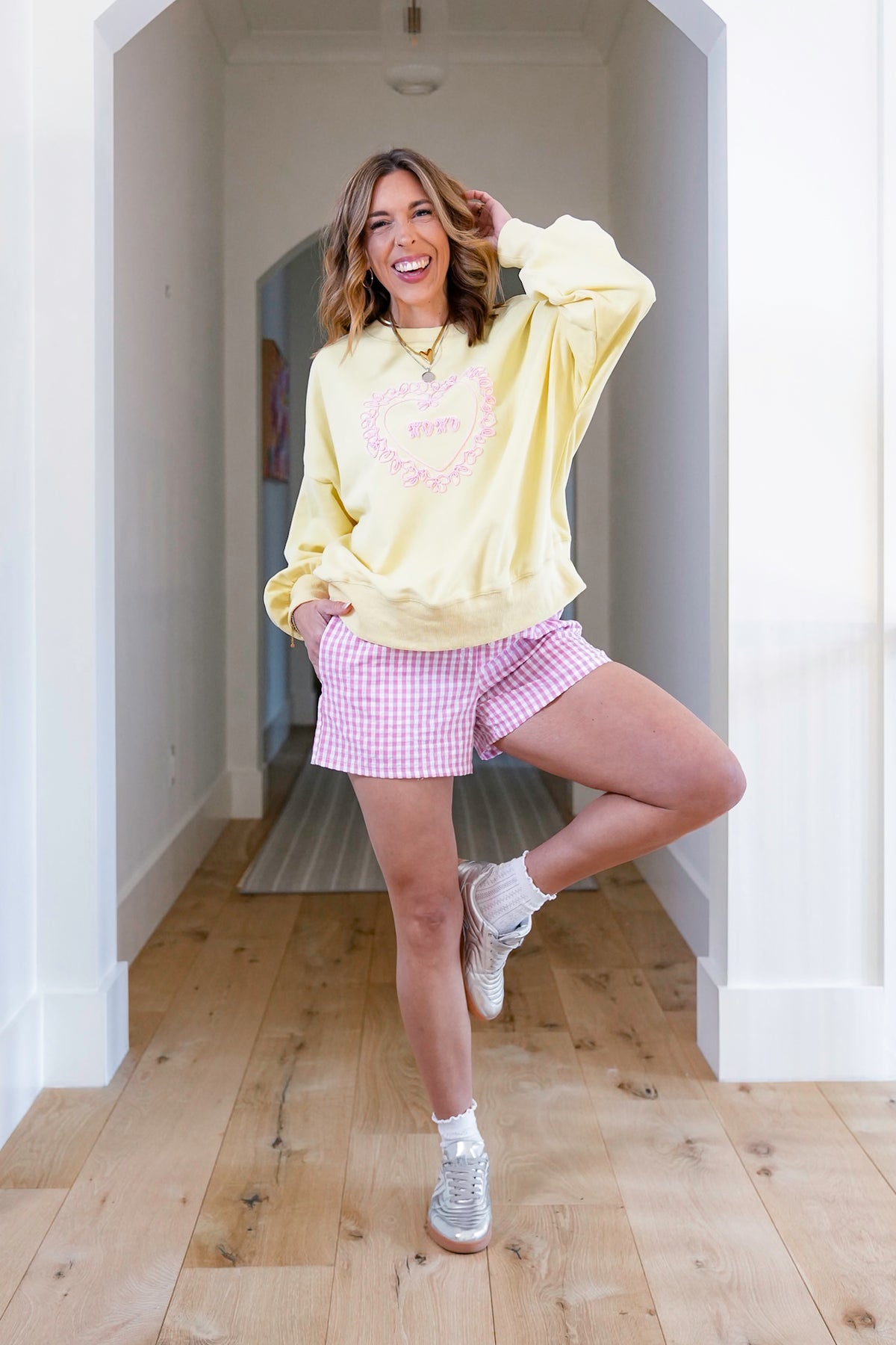 Gingham Print Double Elastic Waist Boxer Shorts - Freckled Poppy