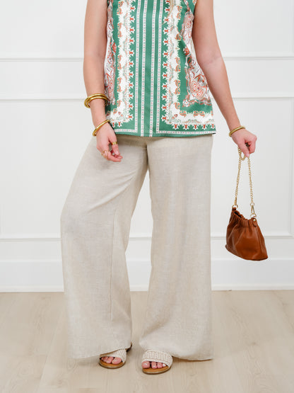 Beige Pleated Wide Leg Pants with Pockets - Freckled Poppy