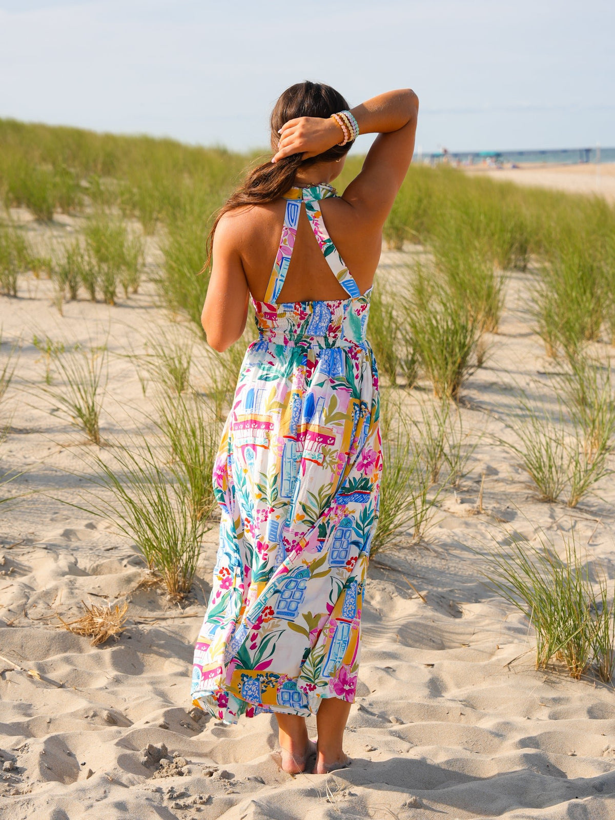 Coastal Print Sleeveless Halter Neck Midi Dress - Freckled Poppy