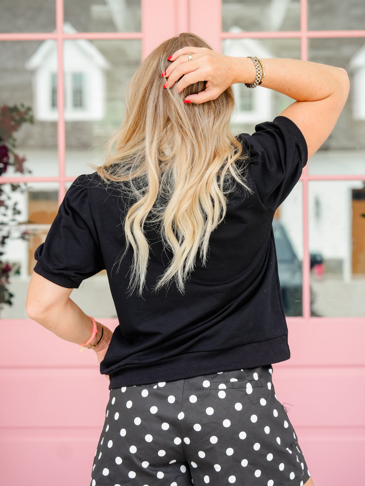 Sequin Spider Web Short Puff Sleeve Top - Freckled Poppy