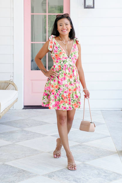Floral Sleeveless Deep V-Neck Dress - Freckled Poppy