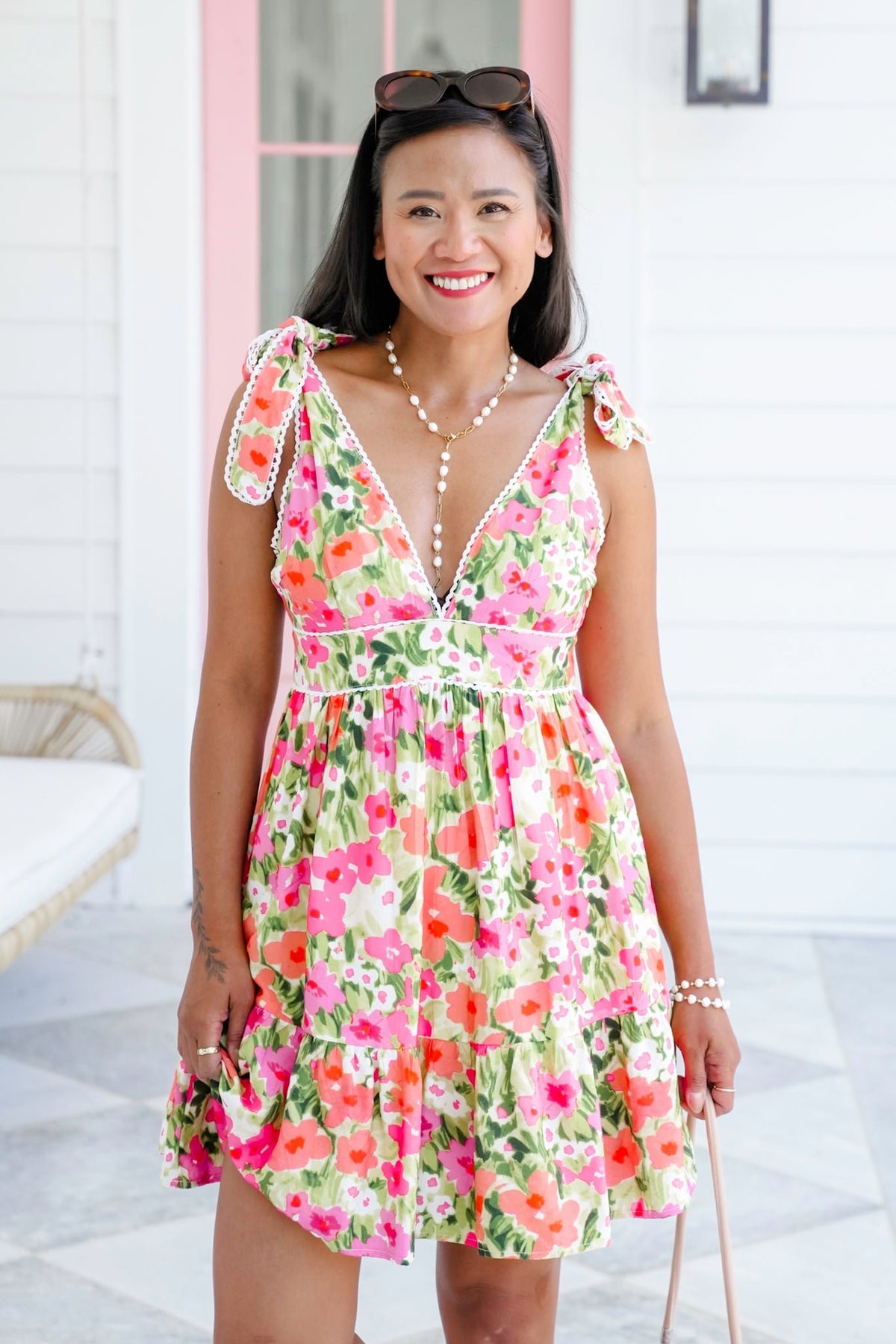 Floral Sleeveless Deep V-Neck Dress - Freckled Poppy