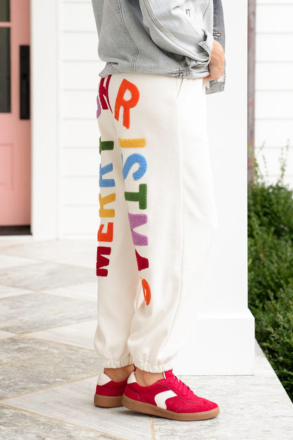 Restock! Elastic Waist "Merry Christmas" Patch Jogger Pants
