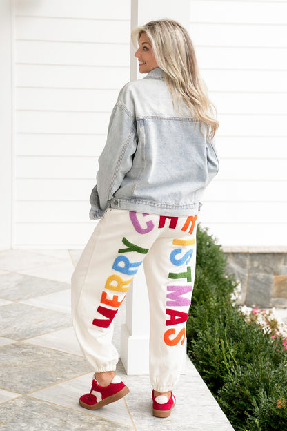 Restock! Elastic Waist "Merry Christmas" Patch Jogger Pants