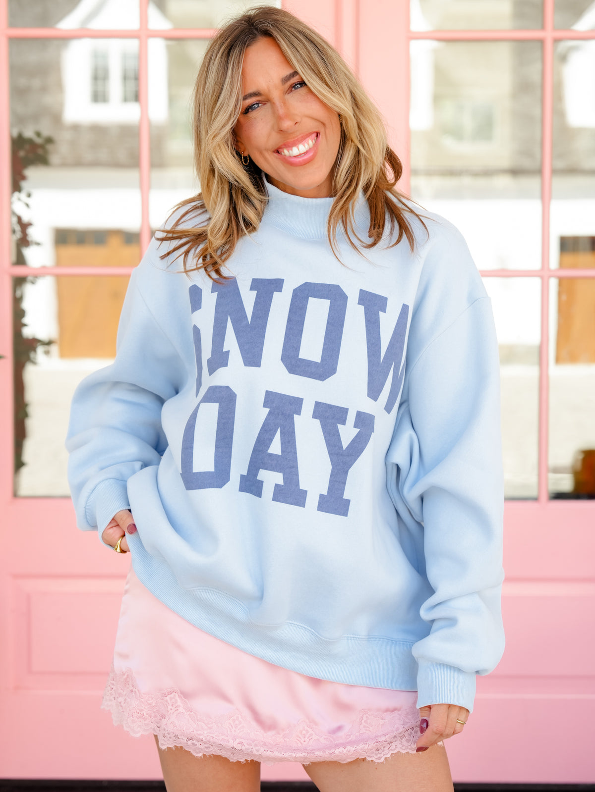 Long Sleeve Mock Neck Reversible "Snow Day/ Frosted" Graphic Sweatshirt - Freckled Poppy
