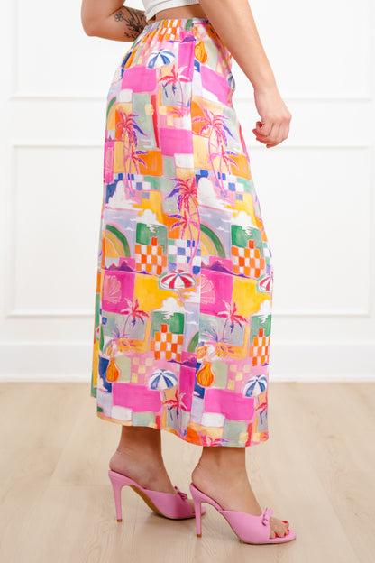 Tropical Print Midi Wrap Skirt - Freckled Poppy