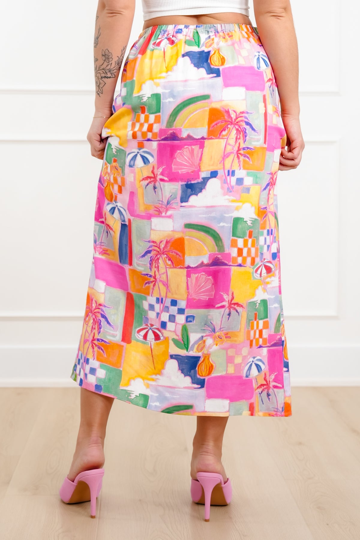 Tropical Print Midi Wrap Skirt - Freckled Poppy