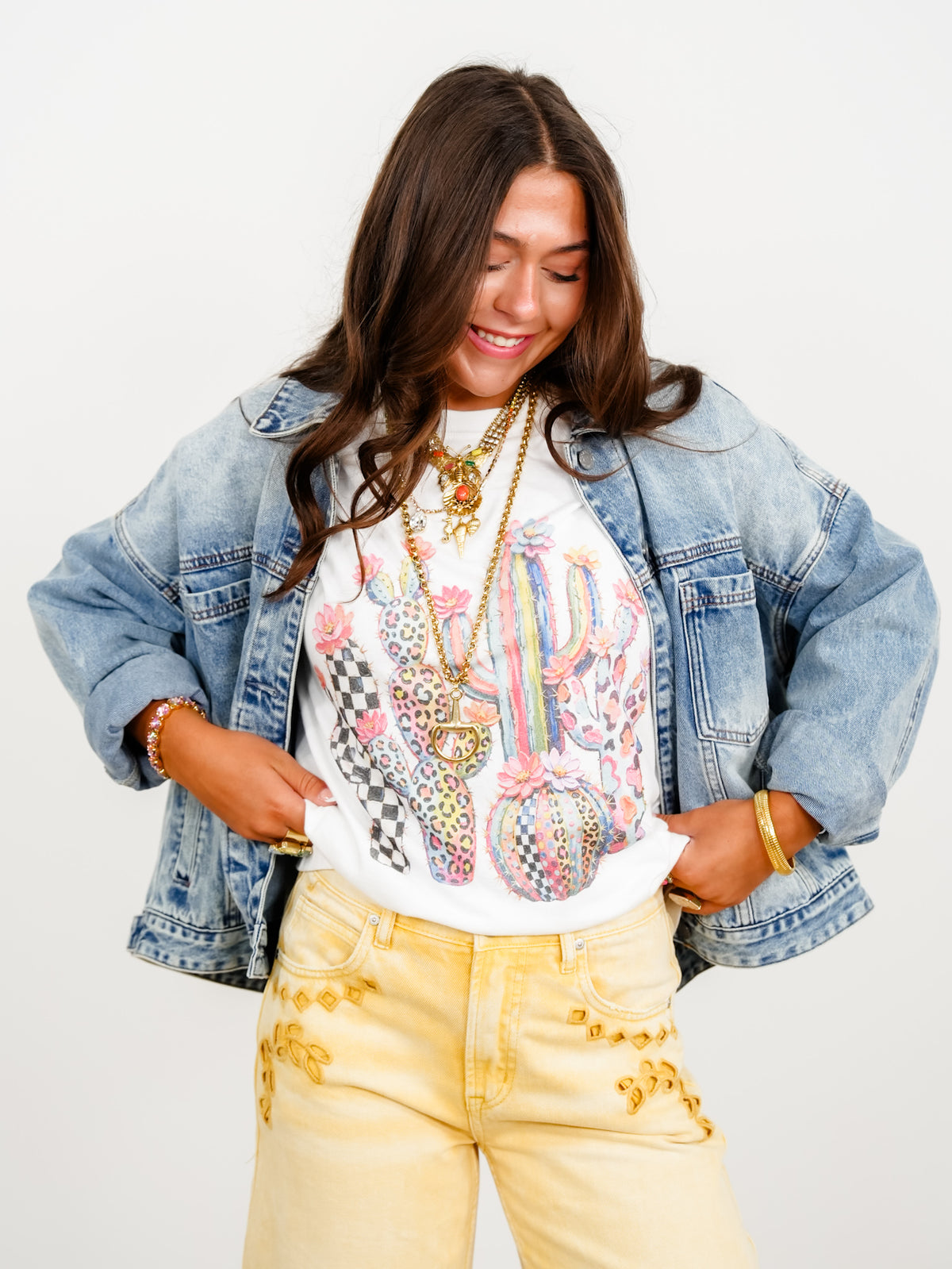Plus/Reg Short Sleeve Painted Desert Mixed Pattern Western Graphic Tee - Freckled Poppy