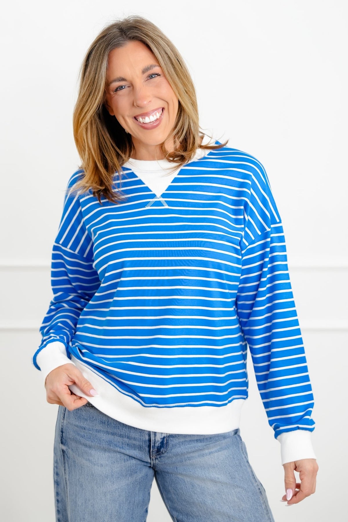 Door Buster! Zenana Striped Long Sleeve Pullover - Freckled Poppy