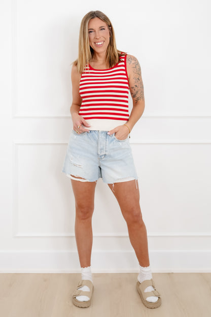 Red Stripe Ribbed Knit Tank Top - Freckled Poppy