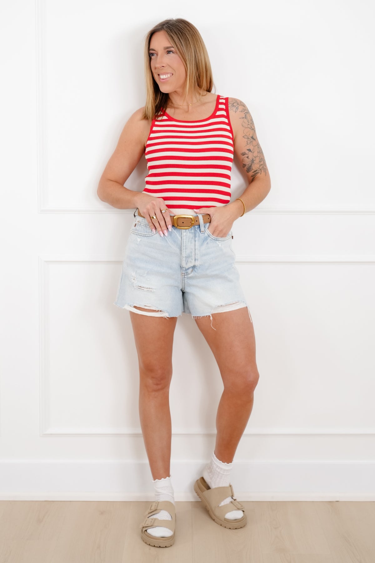 Red Stripe Ribbed Knit Tank Top - Freckled Poppy
