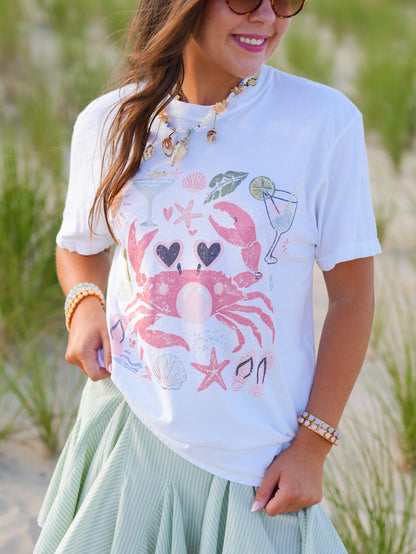 Plus/Reg Short Sleeve Bubblegum Crab Beachy Graphic Tee - Freckled Poppy