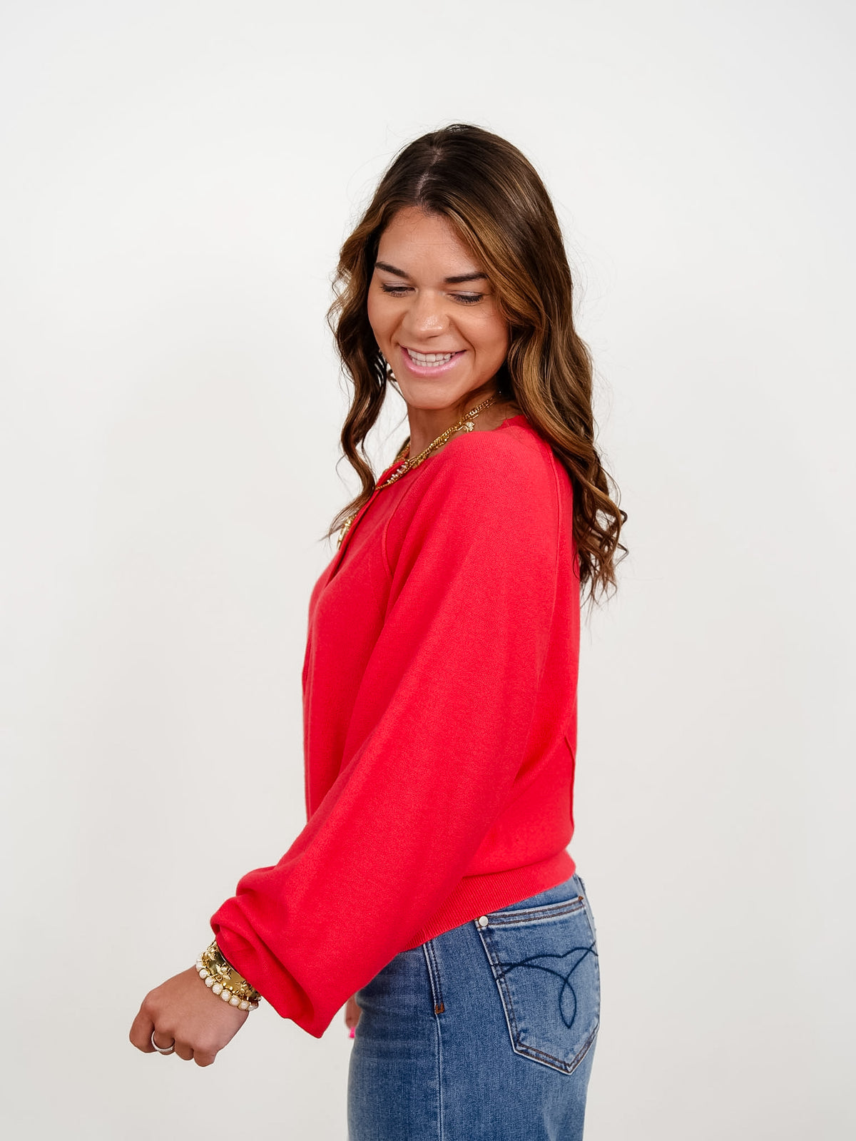 Long Sleeve Half Button Pullover Sweater - Freckled Poppy
