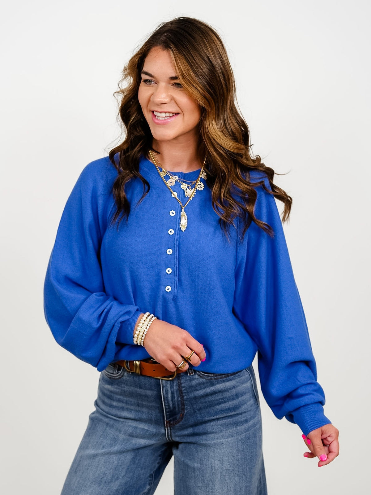 Long Sleeve Half Button Pullover Sweater - Freckled Poppy
