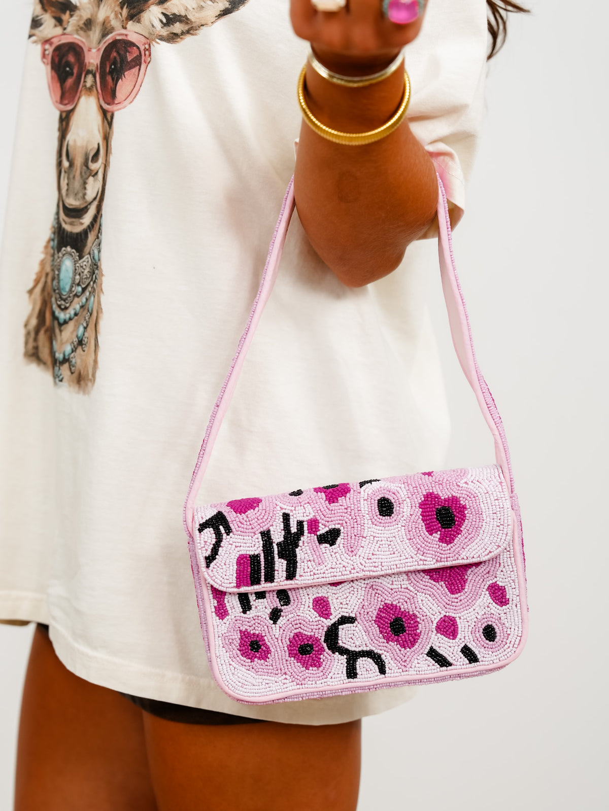 POL Pink Beaded Floral Shoulder Bag - Freckled Poppy