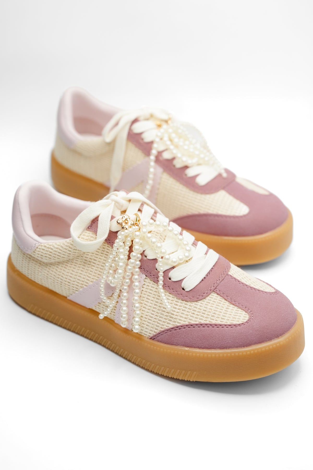 MIA Mesh Panel Fashion Sneaker with Decorative Pearl Accent - Freckled Poppy
