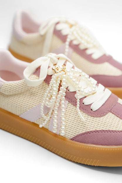 MIA Mesh Panel Fashion Sneaker with Decorative Pearl Accent - Freckled Poppy