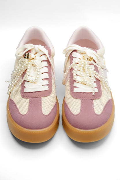 MIA Mesh Panel Fashion Sneaker with Decorative Pearl Accent - Freckled Poppy