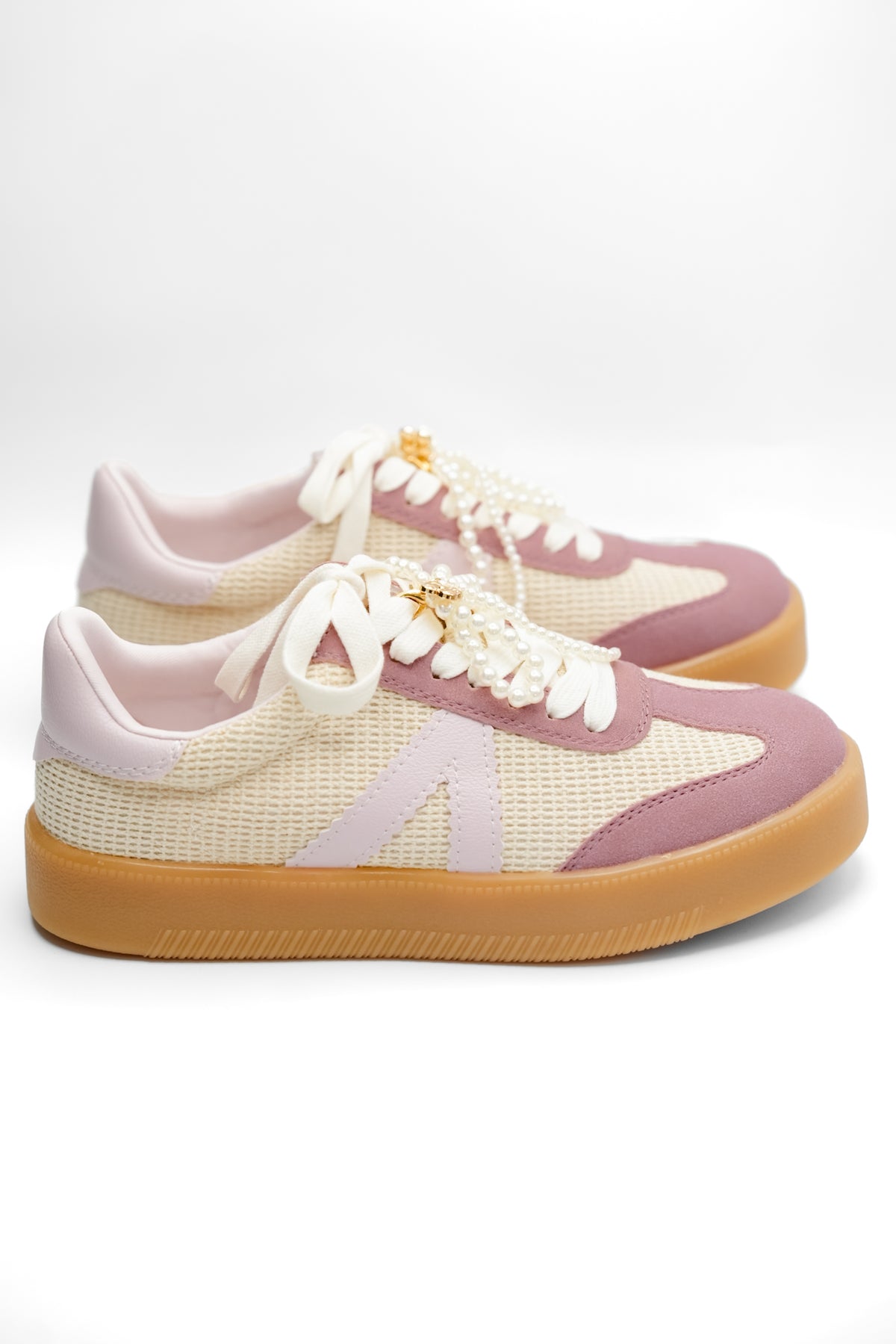 MIA Mesh Panel Fashion Sneaker with Decorative Pearl Accent - Freckled Poppy