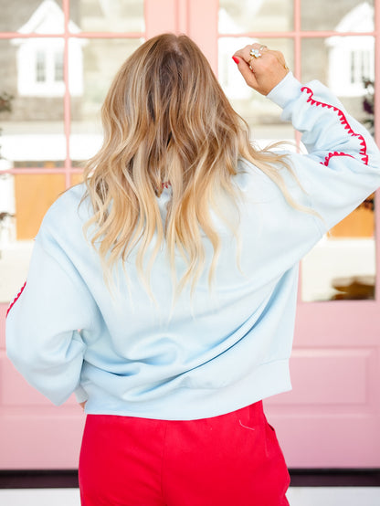 Blanket Stitch Trim Long Sleeve Sweatshirt with Santa Pocket